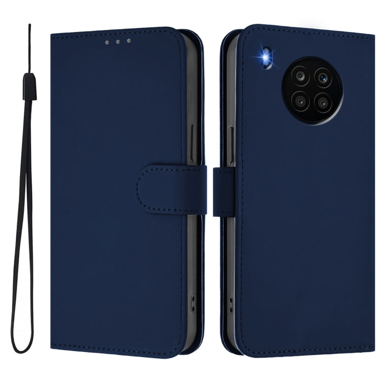 For Honor 50 Lite / Huawei nova 8i Skin Feel Solid Color Leather Phone Case with Lanyard
