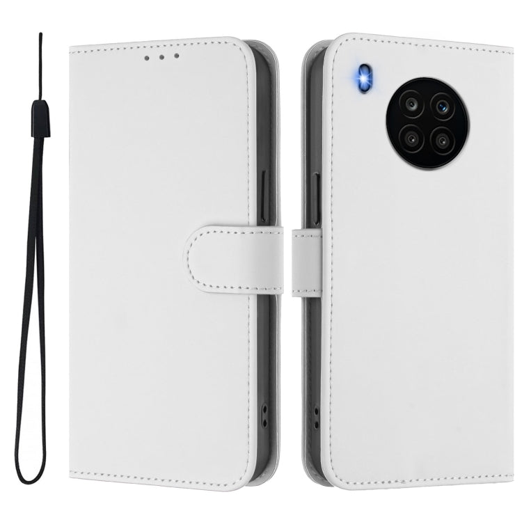 For Honor 50 Lite / Huawei nova 8i Skin Feel Solid Color Leather Phone Case with Lanyard