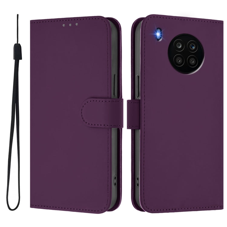 For Honor 50 Lite / Huawei nova 8i Skin Feel Solid Color Leather Phone Case with Lanyard