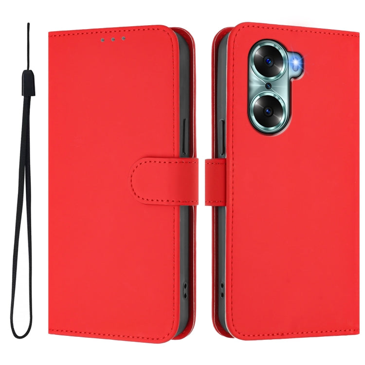 For Honor 60 Skin Feel Solid Color Leather Phone Case with Lanyard