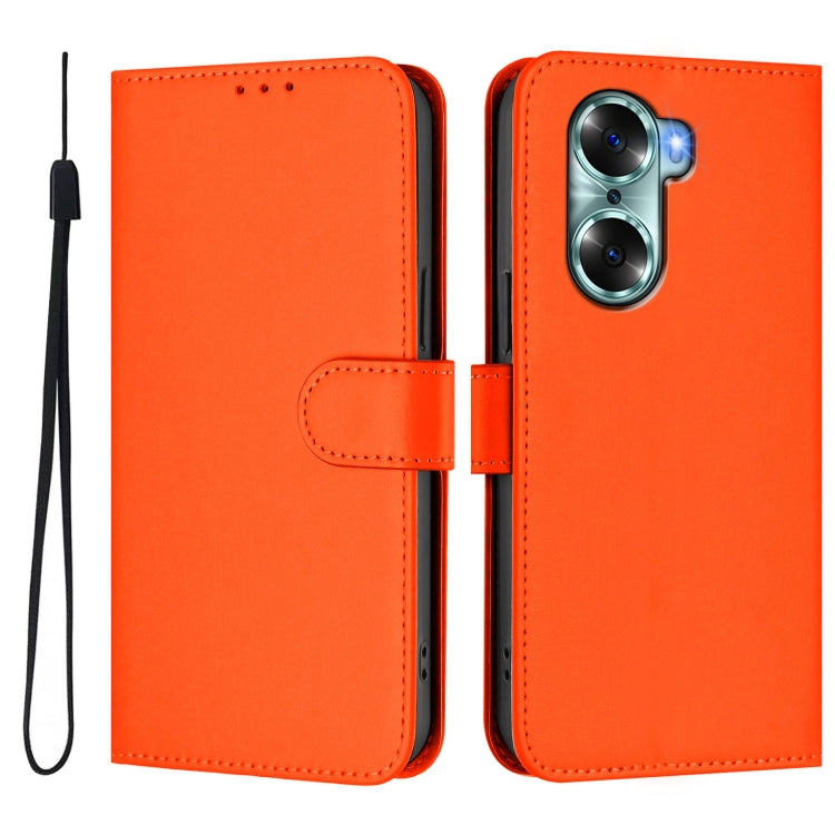 For Honor 60 Skin Feel Solid Color Leather Phone Case with Lanyard