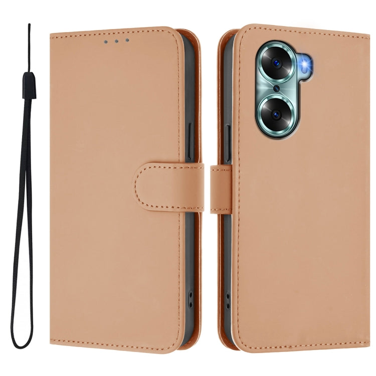 For Honor 60 Skin Feel Solid Color Leather Phone Case with Lanyard