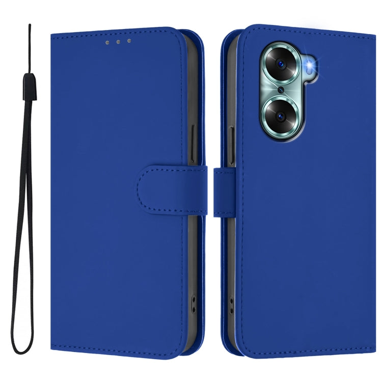For Honor 60 Skin Feel Solid Color Leather Phone Case with Lanyard
