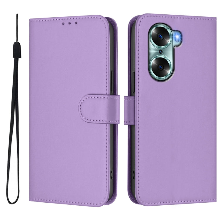 For Honor 60 Skin Feel Solid Color Leather Phone Case with Lanyard