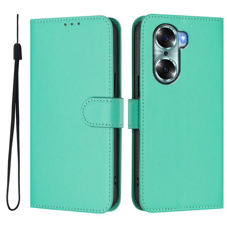 For Honor 60 Skin Feel Solid Color Leather Phone Case with Lanyard