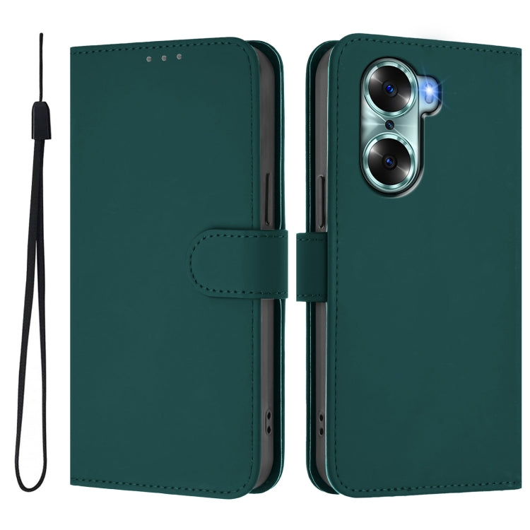 For Honor 60 Skin Feel Solid Color Leather Phone Case with Lanyard