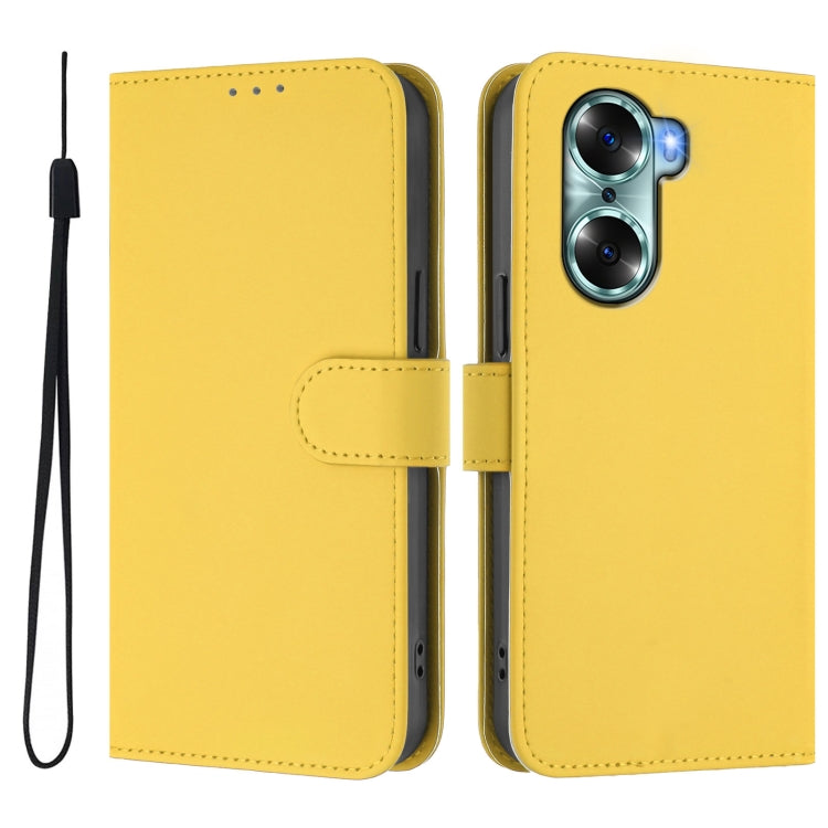 For Honor 60 Skin Feel Solid Color Leather Phone Case with Lanyard