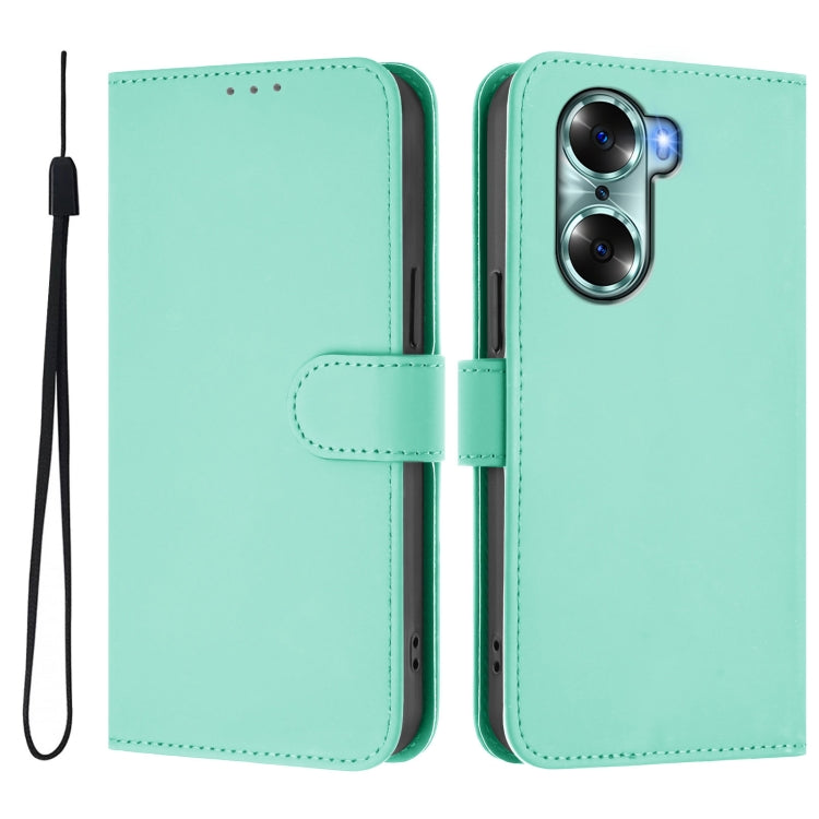 For Honor 60 Skin Feel Solid Color Leather Phone Case with Lanyard