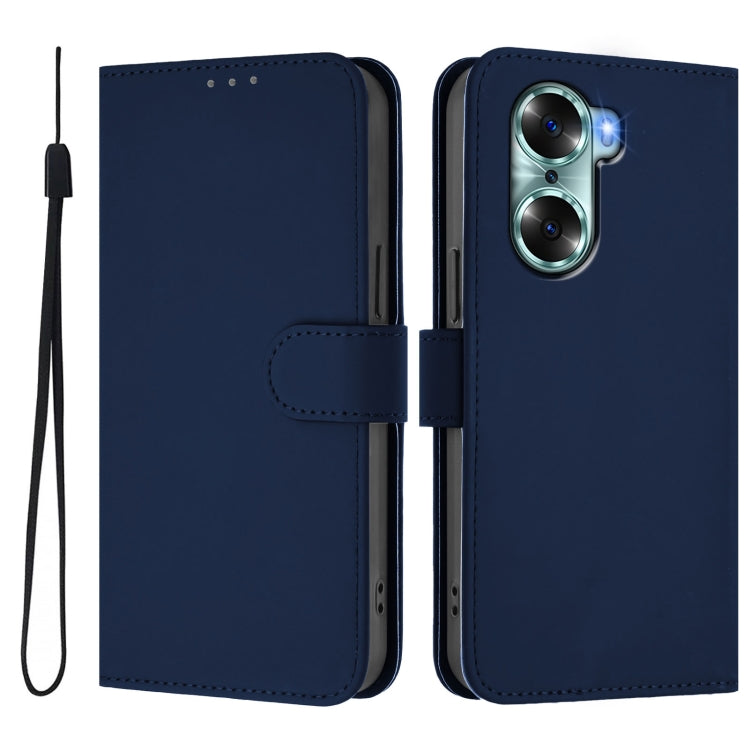 For Honor 60 Skin Feel Solid Color Leather Phone Case with Lanyard