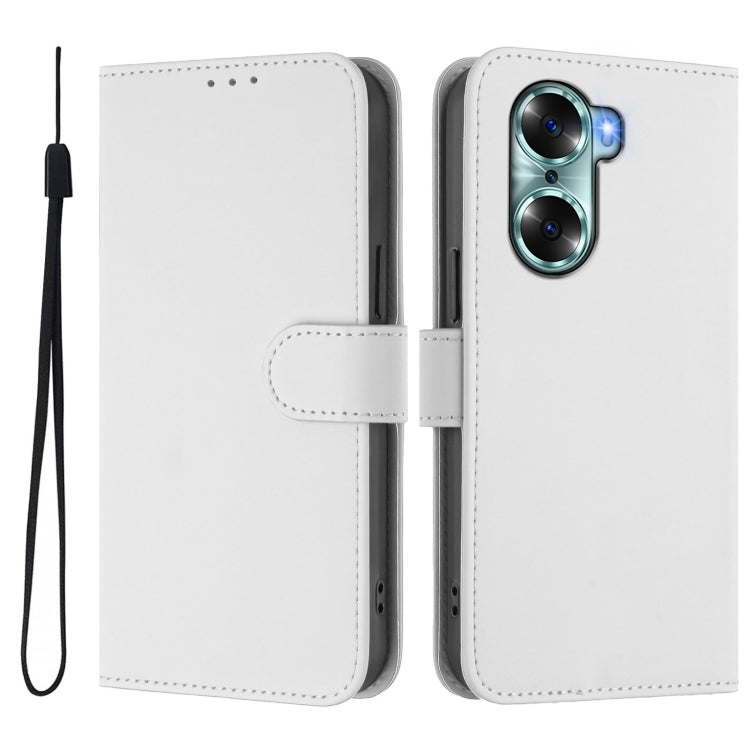 For Honor 60 Skin Feel Solid Color Leather Phone Case with Lanyard