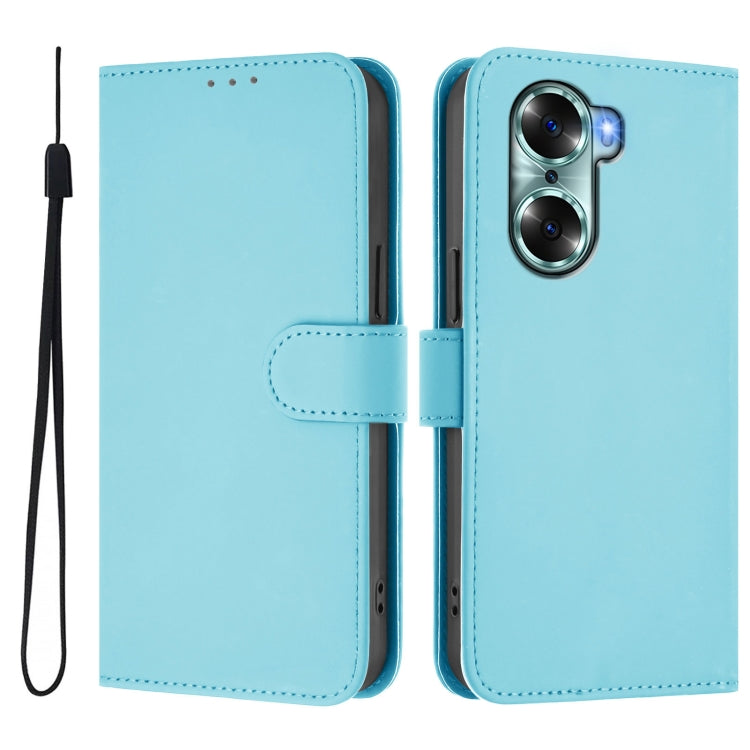 For Honor 60 Skin Feel Solid Color Leather Phone Case with Lanyard