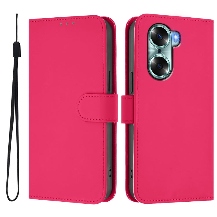 For Honor 60 Skin Feel Solid Color Leather Phone Case with Lanyard