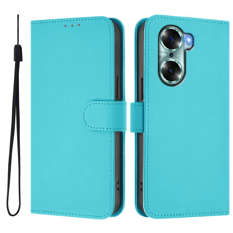 For Honor 60 Skin Feel Solid Color Leather Phone Case with Lanyard