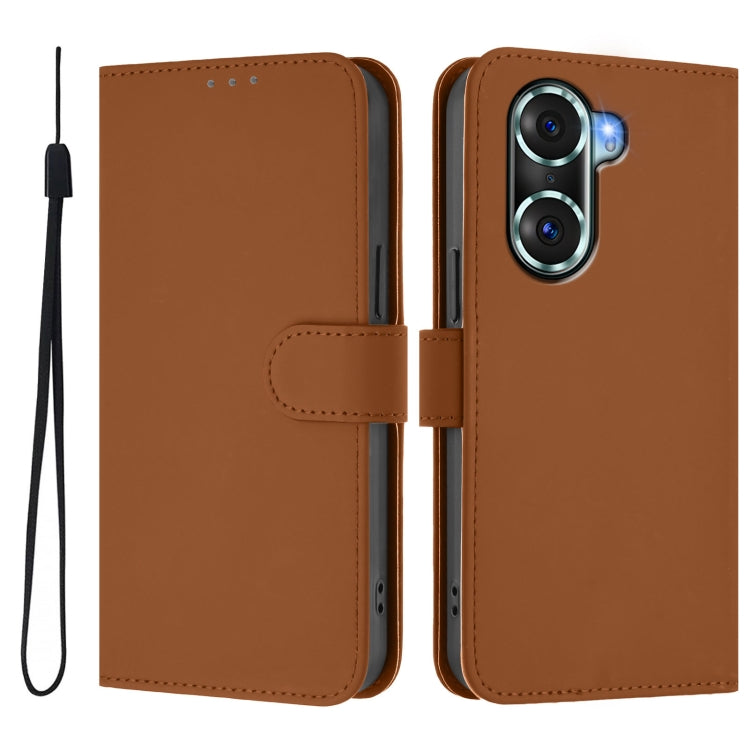 For Honor 60 Pro Skin Feel Solid Color Leather Phone Case with Lanyard