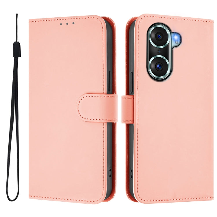 For Honor 60 Pro Skin Feel Solid Color Leather Phone Case with Lanyard