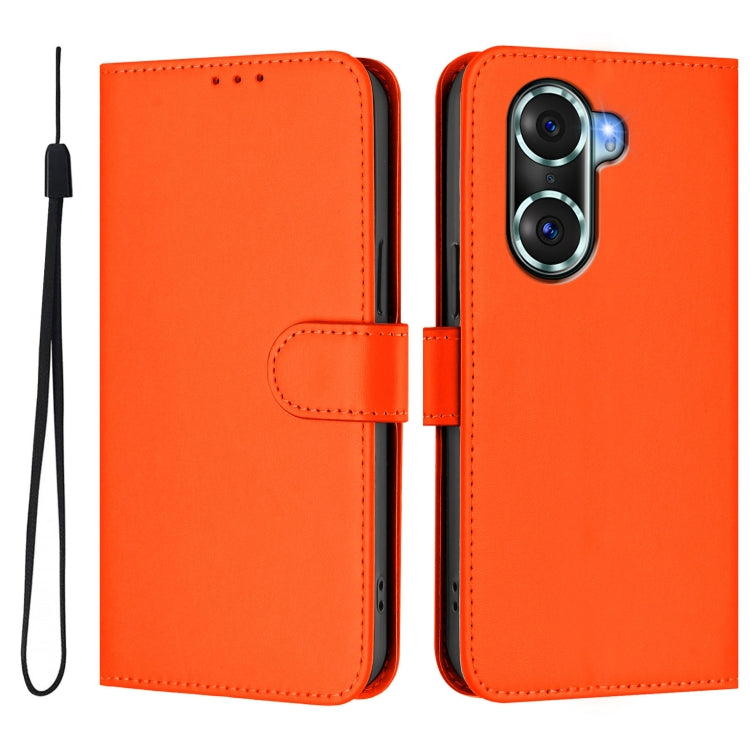 For Honor 60 Pro Skin Feel Solid Color Leather Phone Case with Lanyard