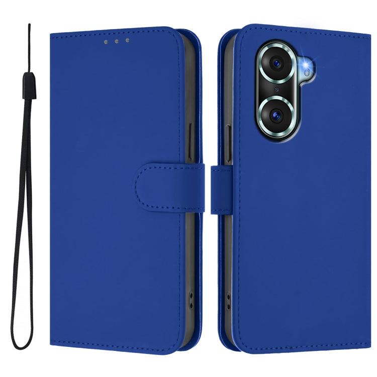 For Honor 60 Pro Skin Feel Solid Color Leather Phone Case with Lanyard