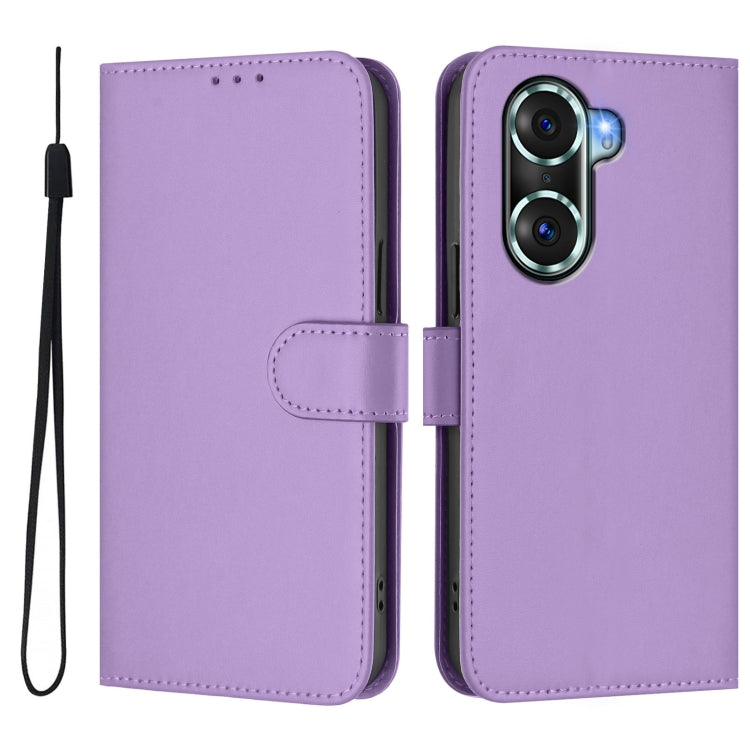 For Honor 60 Pro Skin Feel Solid Color Leather Phone Case with Lanyard
