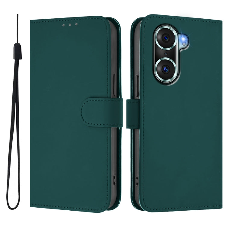 For Honor 60 Pro Skin Feel Solid Color Leather Phone Case with Lanyard