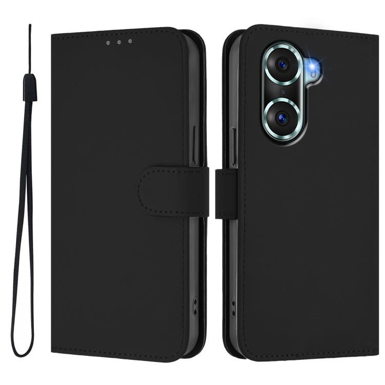 For Honor 60 Pro Skin Feel Solid Color Leather Phone Case with Lanyard