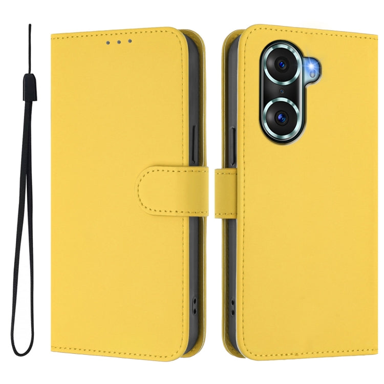 For Honor 60 Pro Skin Feel Solid Color Leather Phone Case with Lanyard