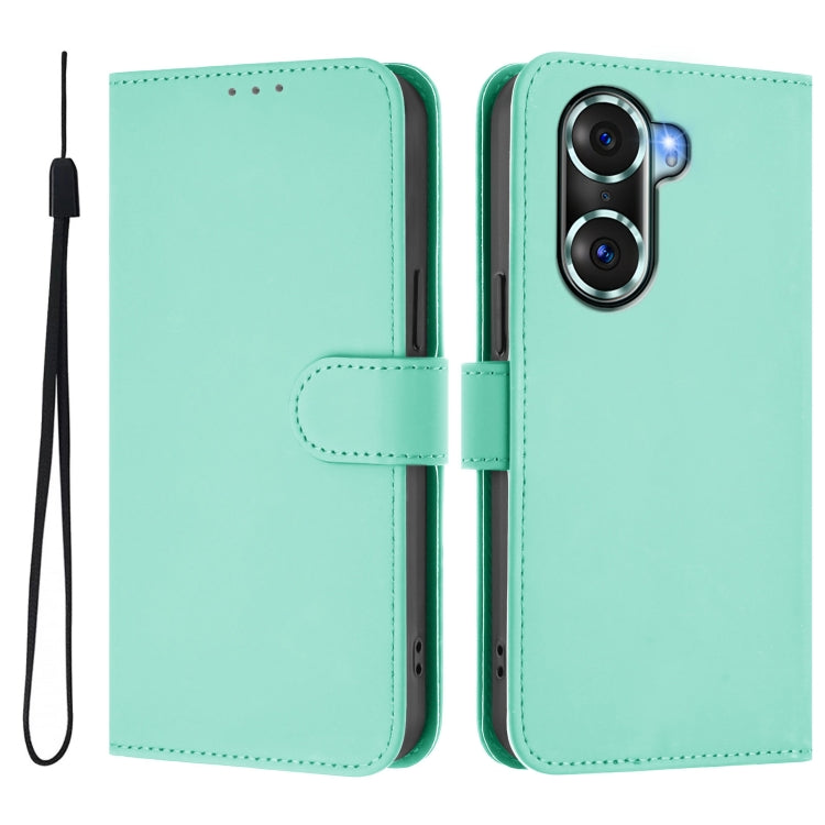 For Honor 60 Pro Skin Feel Solid Color Leather Phone Case with Lanyard