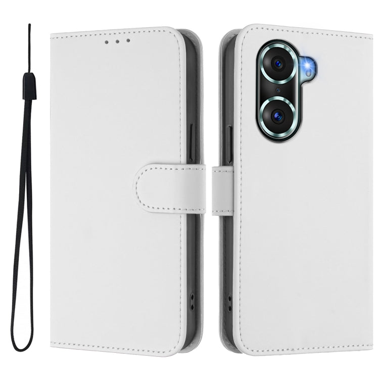 For Honor 60 Pro Skin Feel Solid Color Leather Phone Case with Lanyard