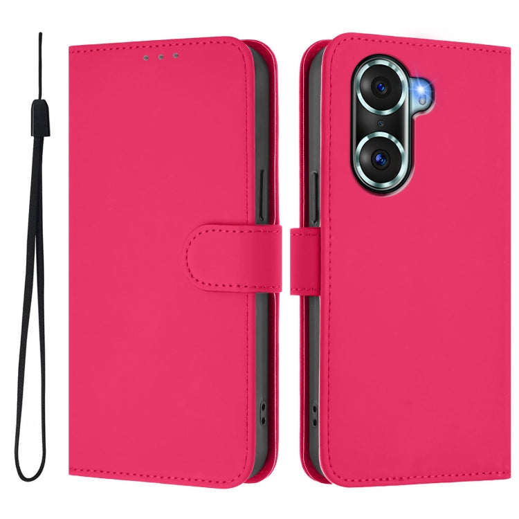 For Honor 60 Pro Skin Feel Solid Color Leather Phone Case with Lanyard