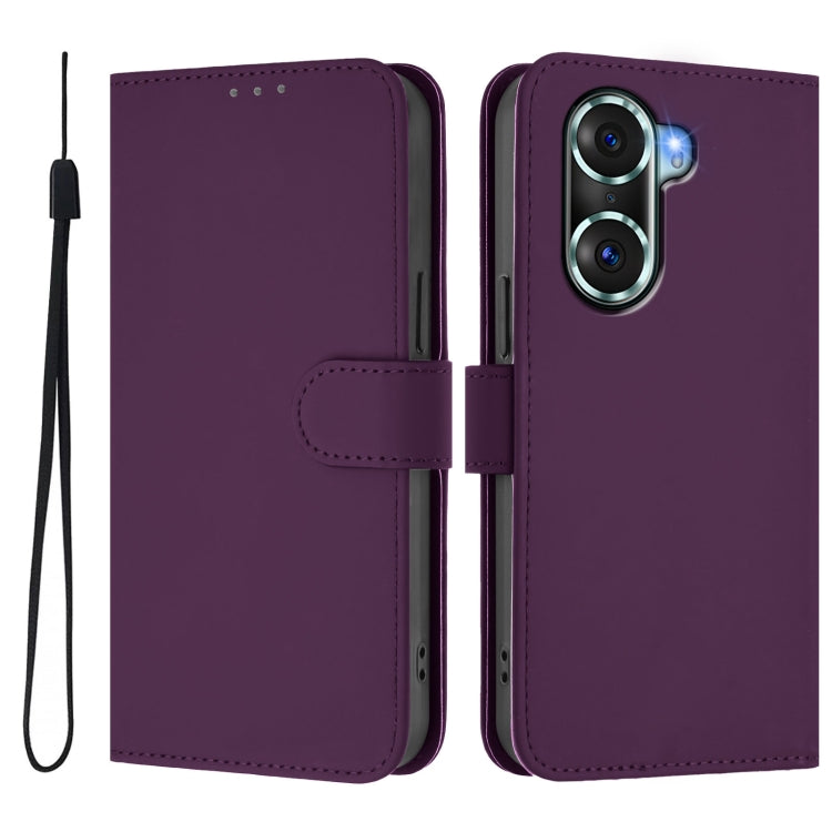 For Honor 60 Pro Skin Feel Solid Color Leather Phone Case with Lanyard