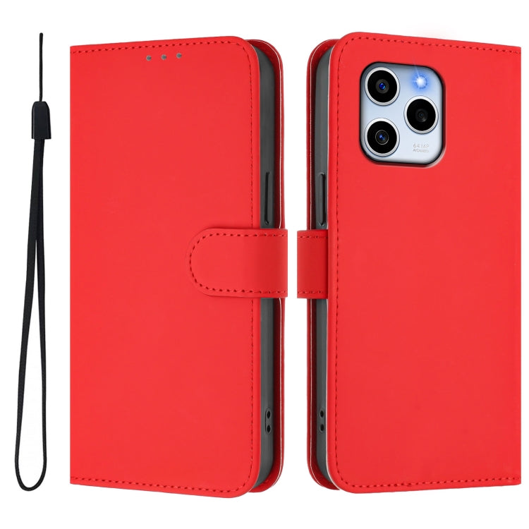 For Honor 60 SE Skin Feel Solid Color Leather Phone Case with Lanyard