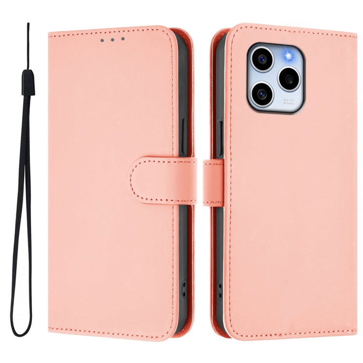 For Honor 60 SE Skin Feel Solid Color Leather Phone Case with Lanyard