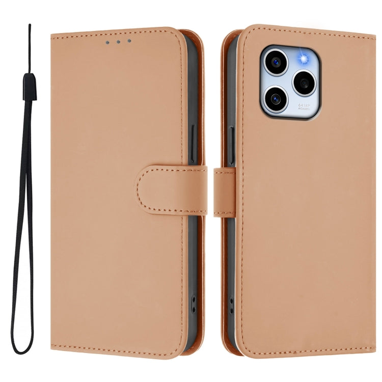 For Honor 60 SE Skin Feel Solid Color Leather Phone Case with Lanyard