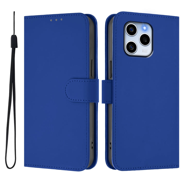 For Honor 60 SE Skin Feel Solid Color Leather Phone Case with Lanyard