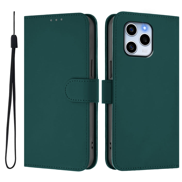 For Honor 60 SE Skin Feel Solid Color Leather Phone Case with Lanyard