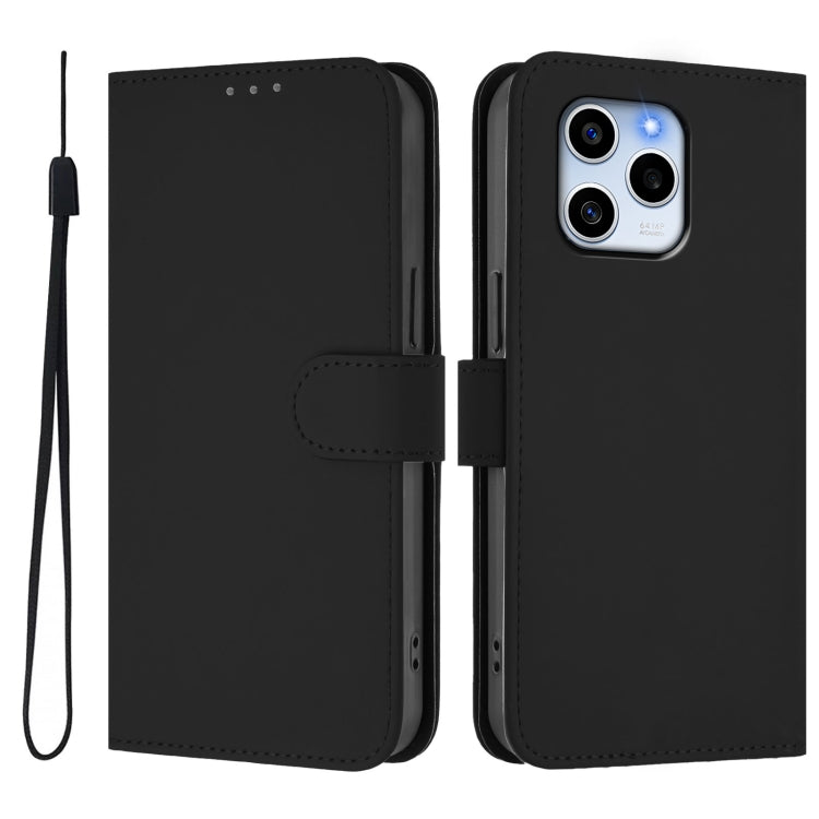 For Honor 60 SE Skin Feel Solid Color Leather Phone Case with Lanyard