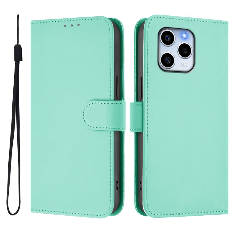 For Honor 60 SE Skin Feel Solid Color Leather Phone Case with Lanyard