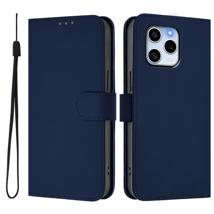 For Honor 60 SE Skin Feel Solid Color Leather Phone Case with Lanyard
