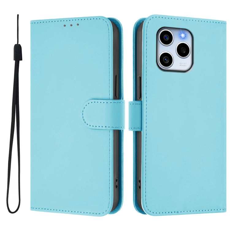 For Honor 60 SE Skin Feel Solid Color Leather Phone Case with Lanyard
