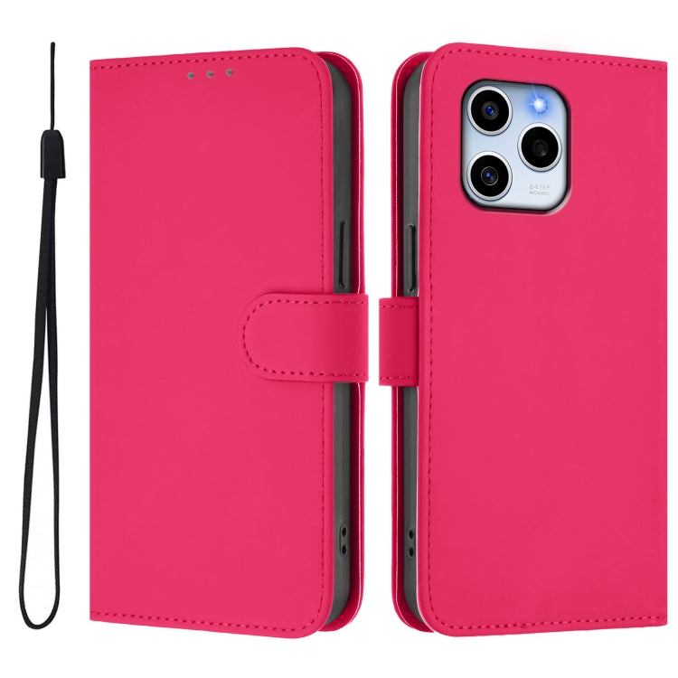 For Honor 60 SE Skin Feel Solid Color Leather Phone Case with Lanyard