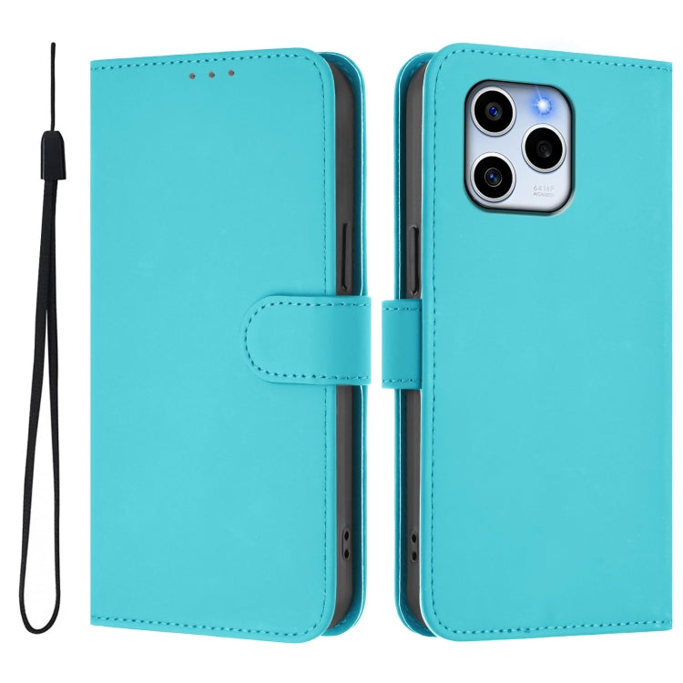 For Honor 60 SE Skin Feel Solid Color Leather Phone Case with Lanyard
