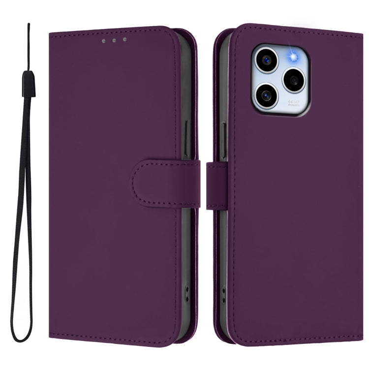 For Honor 60 SE Skin Feel Solid Color Leather Phone Case with Lanyard