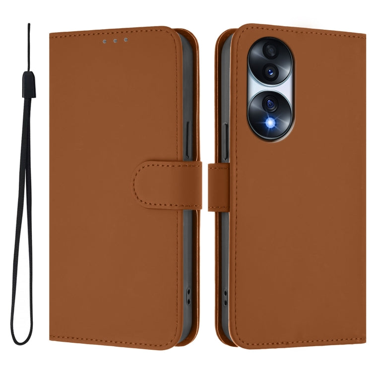 For Honor 70 Skin Feel Solid Color Leather Phone Case with Lanyard