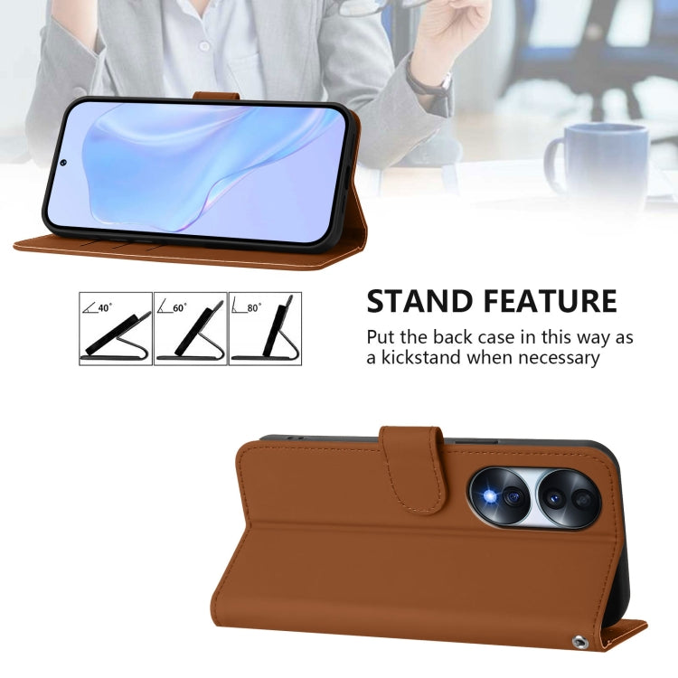 For Honor 70 Skin Feel Solid Color Leather Phone Case with Lanyard