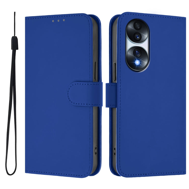 For Honor 70 Skin Feel Solid Color Leather Phone Case with Lanyard