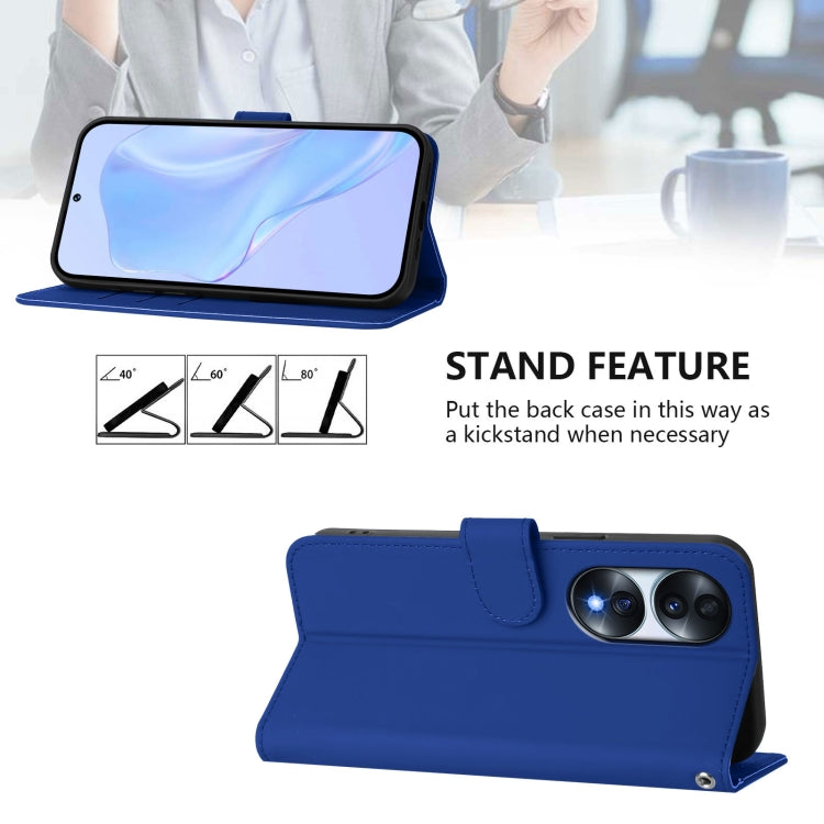 For Honor 70 Skin Feel Solid Color Leather Phone Case with Lanyard