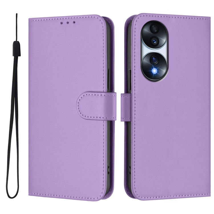 For Honor 70 Skin Feel Solid Color Leather Phone Case with Lanyard