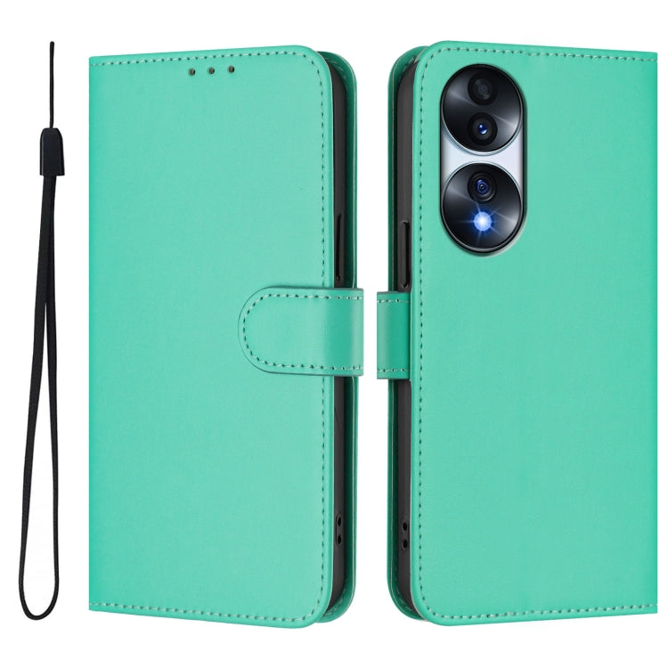 For Honor 70 Skin Feel Solid Color Leather Phone Case with Lanyard