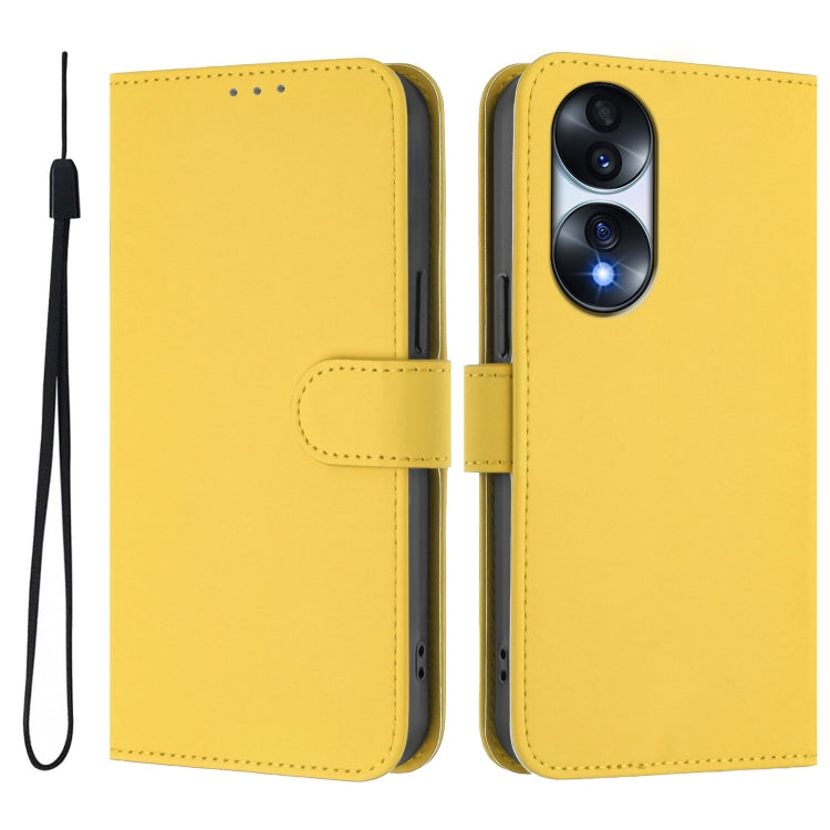 For Honor 70 Skin Feel Solid Color Leather Phone Case with Lanyard