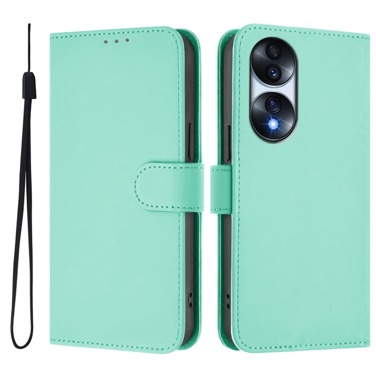 For Honor 70 Skin Feel Solid Color Leather Phone Case with Lanyard
