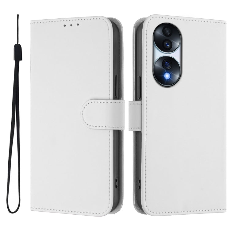 For Honor 70 Skin Feel Solid Color Leather Phone Case with Lanyard